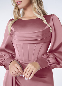 Azazie Raye Bridesmaid Dresses Vintage Mauve Mermaid Long Sleeve Stretch Satin Dress image5