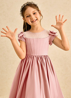 Azazie Toffee Abiti da Ragazza di Fiori Abito Stile Principessa in Raso Opaco Fiocco Rosetta image6