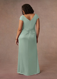 Azazie Roya Mother of the Bride Dresses Agave Mermaid V-Neck Pleated Mesh Dress image10