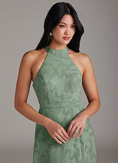 Azazie Clarice At-home Try On Dresses Butterscotch A-Line Side Slit Floral Burnout Dress image5