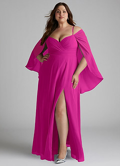 Azazie Cienna Bridesmaid Dresses Fuchsia A-Line Off the Shoulder Chiffon Dress image7