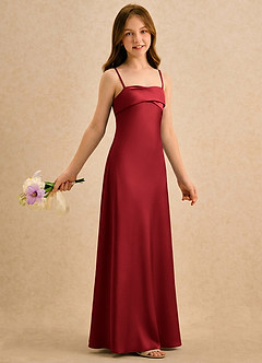 Azazie Mirabella Girls Formal vestidos de niña de las flores Vestido Escarlata de Satén Elástico de Recto con Escote corazón image4