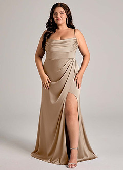 Azazie Johana Vestidos de damas de honor Vestido de Gris Pardo de Satén Elástico de Corte Sirena Convertible con Vestidos sin tirantes image15