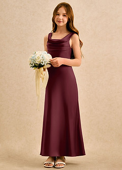 Azazie Raspberry Girls Formal vestidos de niña de las flores Vestido de Cabernet de Satén Elástico de Corte en A con Plisado image1