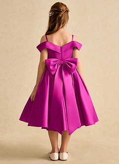 Azazie Favia Flower Girl Dresses Fuchsia A-Line Off the Shoulder Matte Satin Dress image2
