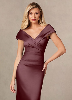 Azazie Ludlow Mother of the Bride Dresses Sangria Mermaid Pleated Stretch Satin Dress image6