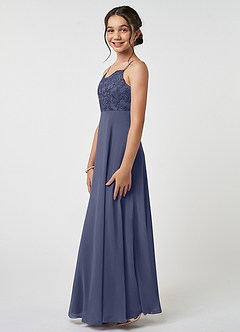 Azazie Sonya Junior Robe Trapèze en Mousseline de soie Dentelle Bleu Orageux image3