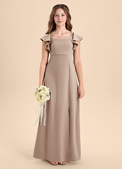 Azazie Bondi Junior Robe Trapèze en Crêpe Élastique Fente Latérale Taupe image7