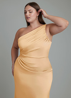 Azazie Akilah Brautjungfernkleider Meerjungfrau-Linie One-Shoulder Stretch-Satin Kleid Gold image13