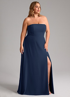 Azazie Wren Vestidos de damas de honor Vestido de Azul Marino Oscuro de Gasa de Corte en A Convertible con Corte Lateral image12
