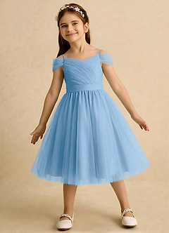 Azazie Lila Girls Formal Robe Demoiselle D'honneur Fillette Robe Trapèze en Tulle Épaules dénudées Poudre Bleue image3