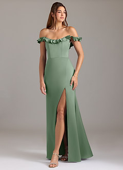 Azazie Callie Brautjungfernkleider Wandelbar A-Linie Gestreift Stretch-Satin Kleid Matcha image5