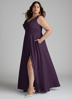 Azazie Karina Bridesmaid Dresses Plum A-Line Pleated Chiffon Dress image7