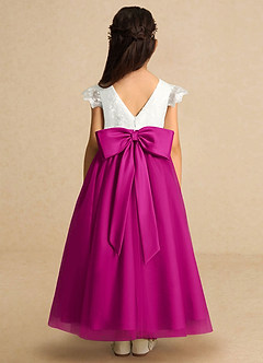 Azazie Pookie Flower Girl Dresses Fuchsia A-Line Lace Tulle Dress image5