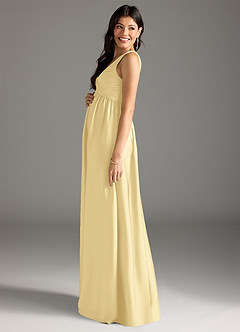 Azazie Yetta Robes de demoiselle d'honneur de maternité Robe Trapèze Plissée Longueur ras du sol Satin extensible image4