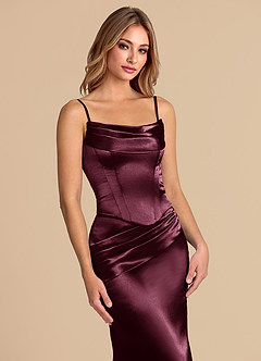 Azazie Sorrel Brautjungfernkleider Wandelbar Meerjungfrau-Linie Korsett Metallischer Satin Kleid Cabernetrot image7