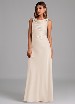 Azazie Nerine Bridesmaid Dresses White Alabaster A-Line Pleated Stretch Satin Dress image1