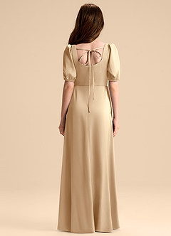 Azazie Briar Junior Vestido de Champán de Satén Elástico de Corte en A con Lazo image2