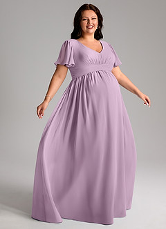 Azazie Verna Maternity Bridesmaid Dresses A-Line V-Neck Ruched Chiffon Floor-Length Dress image9
