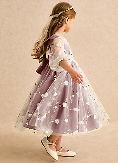 Azazie Elowen Robe Demoiselle D'honneur Fillette Robe Trapèze en Dentelle Encolure en Forme de Cœur Rose Du Désert image6