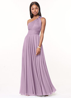 Azazie Charlize Bridesmaid Dresses Wisteria A-Line One Shoulder Mesh Dress image1