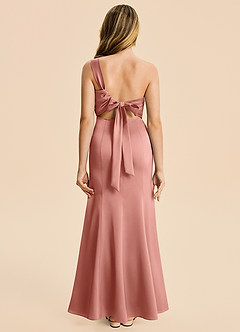 Azazie Ren Junior Robe Trapèze en Satin extensible Plissé Rosette image1