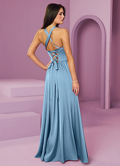 Barbie ♥ Azazie Brautjungfernkleider A-Linie mit Taschen Stretch-Satin Kleid Stahlblau image2