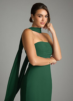 Azazie Saylor Vestidos de damas de honor Vestido de Verde Oscuro de Gasa de Corte Sirena con Sin tirantes image2