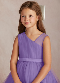 Azazie Lottie Flower Girl Dresses Tahiti A-Line One Shoulder Satin Dress image2