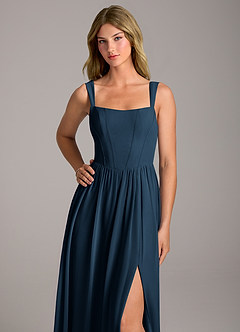 Azazie Rosaline Brautjungfernkleider A-Linie Seitliche Cut-Outs Chiffon Kleid Dunkelmarine image2