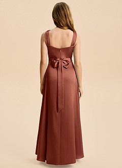 Azazie Kiki Junior Auburn A-Line Bow Stretch Satin Dress image5