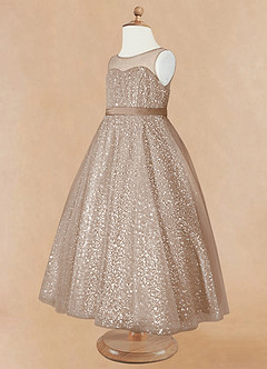 Azazie Siwa Blumenmädchenkleider A-Linie Mit Perlen Tüll Kleid Taupe image7