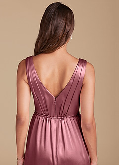 Azazie Tanicia Jurken voor bruidsmeisjes Jurk van Metaalachtig Satijn met A-Lijn Geplooid Woestijnroos image5