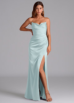 Azazie Claudelle Brautjungfernkleider Meerjungfrau-Linie Schulterfrei Stretch-Satin Kleid Nebel image5