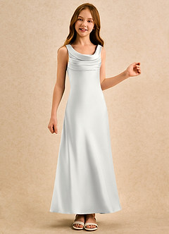 Azazie Raspberry Girls Formal Flower Girl Dresses White A-Line Pleated Stretch Satin Dress image4