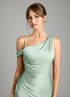 Azazie Madelyn Vestidos de damas de honor Vestido de Agave de Satén Elástico de Corte Sirena Convertible con Hombro unilateral image3