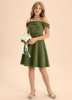 Azazie Anselie Junior A-Line Plisseret Stræk satin Mini Junior brudepige Kjole image1