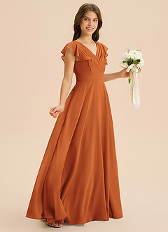 Azazie Anysa Junior Cinnamon A-Line Ruched Chiffon Dress image5