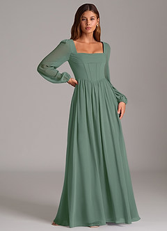 Azazie Maree Bridesmaid Dresses Eucalyptus A-Line Corset Chiffon Dress image3