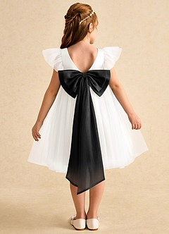 Azazie Munchkin Flower Girl Dresses Ivory Black A-Line Bow Tulle Dress image1