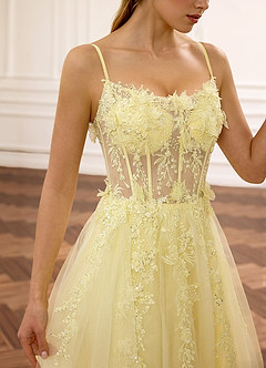 Eloise Jaune Robe de bal bustier à broderie florale et sequins, coupe trapèze image5