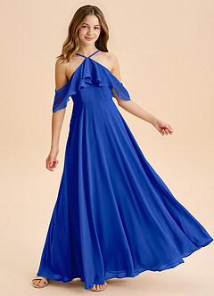 Azazie Tessabelle Junior Vestido de Azul Real de Gasa de Corte en A con Vestidos sin tirantes image4