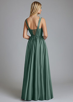 Azazie Delmie Bridesmaid Dresses Eucalyptus A-Line Corset Stretch Satin Dress image2