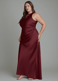 Azazie Evadne Bridesmaid Dresses Cabernet Sheath Pleated Stretch Satin Dress image7