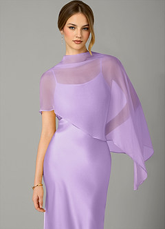 Azazie Jaleesa Bridesmaid Dresses Lilac A-Line High Neck Stretch Satin Dress image2