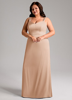 Azazie Denice Robes de demoiselle d'honneur Robe Fourreau en Satin extensible Plissée Rose Perle image6