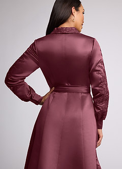 Azazie Ruth vestidos de madre de la novia Vestido de Cabernet de Satin Mate de Corte En A con Encaje image5