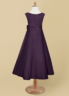 Azazie Lindy Flower Girl Dresses Plum A-Line Pleated Matte Satin Dress image11