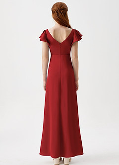 Azazie Omari Junior Pomegranate A-Line Pleated Stretch Satin Dress image7