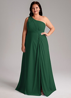 Azazie Brooke Bridesmaid Dresses Dark Green A-Line One Shoulder Chiffon Dress image8
